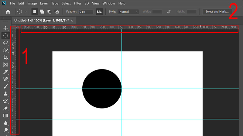 Kéo chuột từ hai hàng thước dọc và ngang để tạo những đường line 